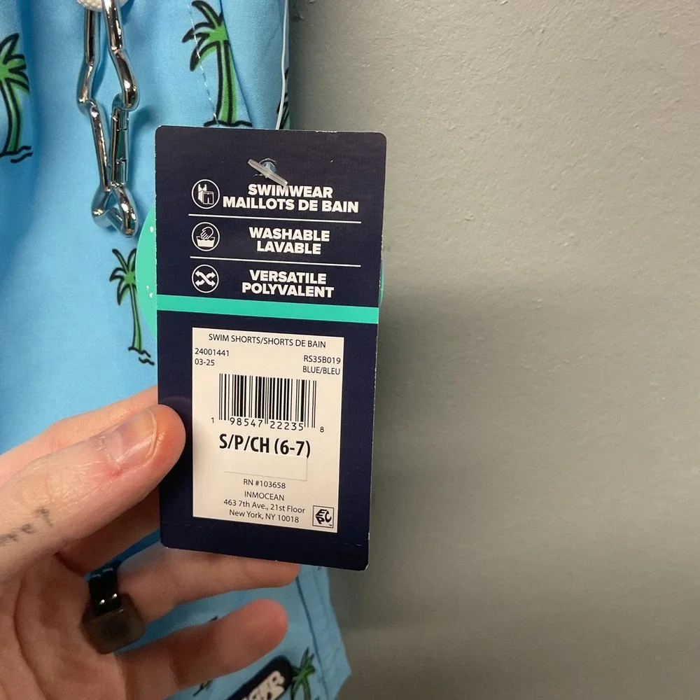 Rugged‎ Shark Kids Swim Blue Palm Tree Size S/P 6-7Elastic Waist Drawstring